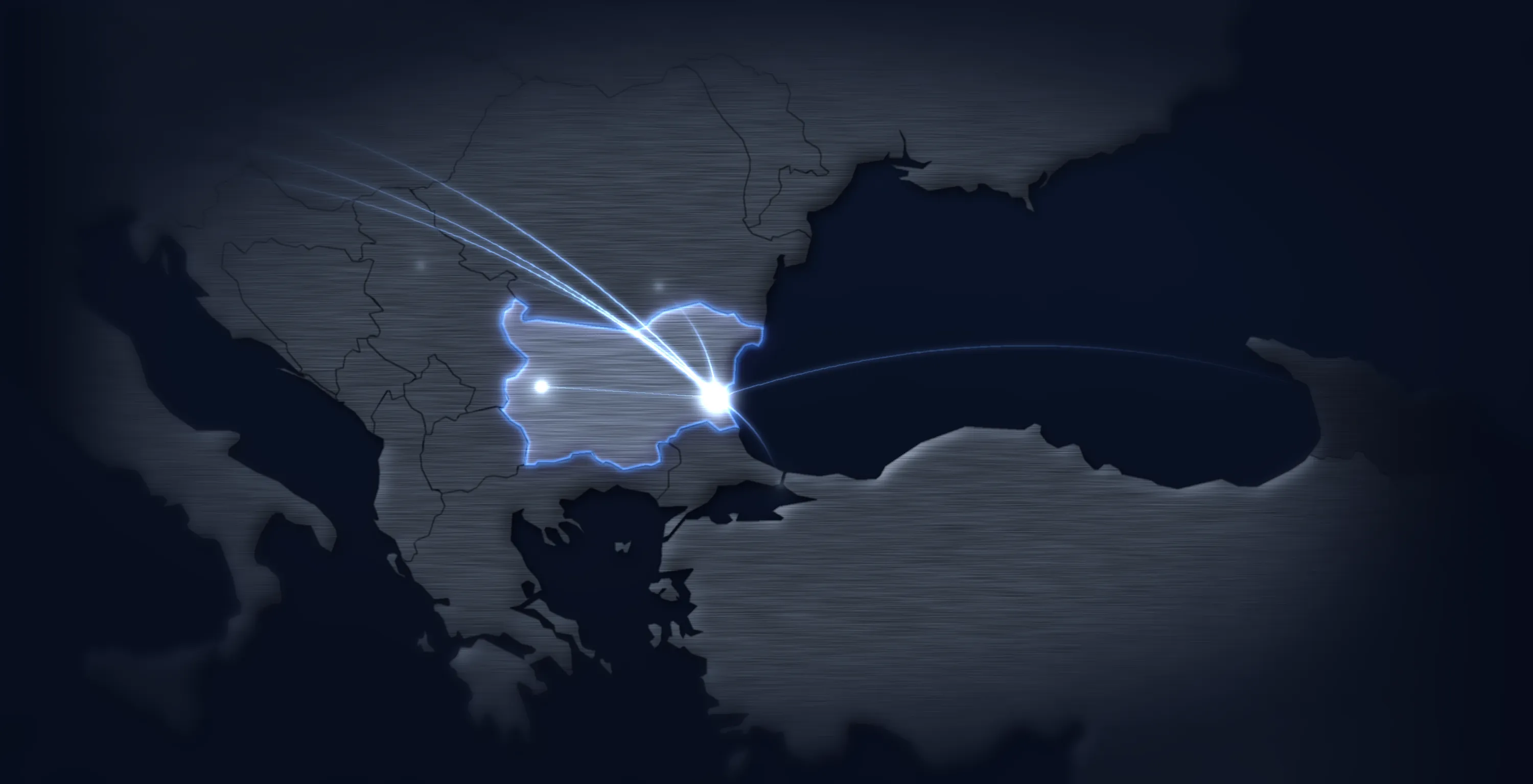 Karte von Bulgarien und den Nachbarländern mit leuchtendem Burgas und den Verbindungen nach Europa